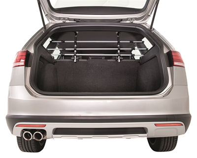 Trixie Hondenrek Auto in silver and black installed in car trunk.
