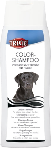 Trixie Color Shampoo for dark-coated dogs, 250 ml bottle, enhances natural fur color and hydrates.