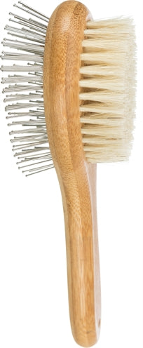 Trixie Borstel Dubbelzijdig Bamboe brush with metal pins and soft bristles for dogs.
