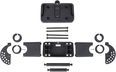 Trixie Houder Voor Stuur Fietsmand Zwart, universal handlebar holder for dog bike baskets, includes components and bolts.