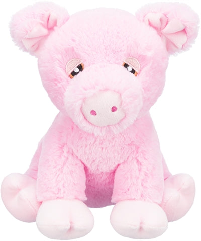 Trixie Be Eco Varkentje Edison, roze gerecycled pluche hondenknuffel met pieper, 24 cm.