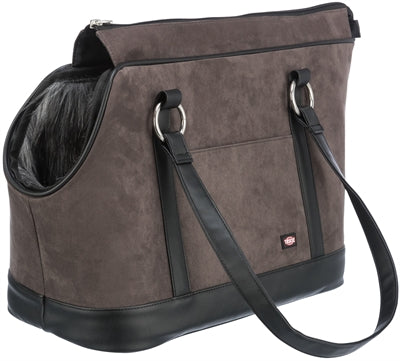 Trixie Hondentas Alfie Grijs, polyester and faux leather pet carrier with removable faux fur insert, 21X43X30 cm.