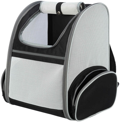 Trixie Hondentas Rugtas Chloe in light grey and black, featuring adjustable padded straps and mesh ventilation.
