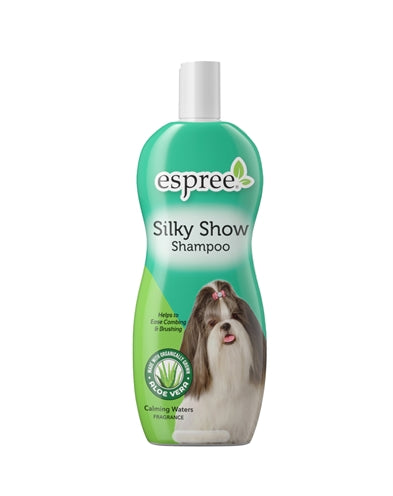 Espree Shampoo Silky Show 355 ml bottle with calming waters fragrance for dogs.