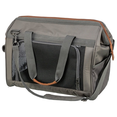 Trixie Hondentas Finlay in zwart/grijs with detachable shoulder strap and metal reinforcement.