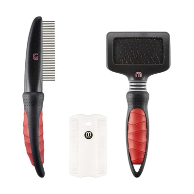 Mikki Puppy Grooming Kit with slicker brush, comb, and flea comb.